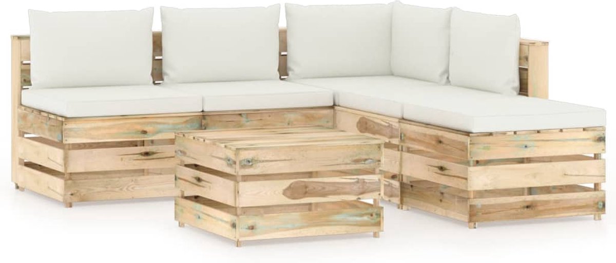 Vidaxl 6-delige Loungeset Met Kussens Geïmpregneerd Hout - Groen