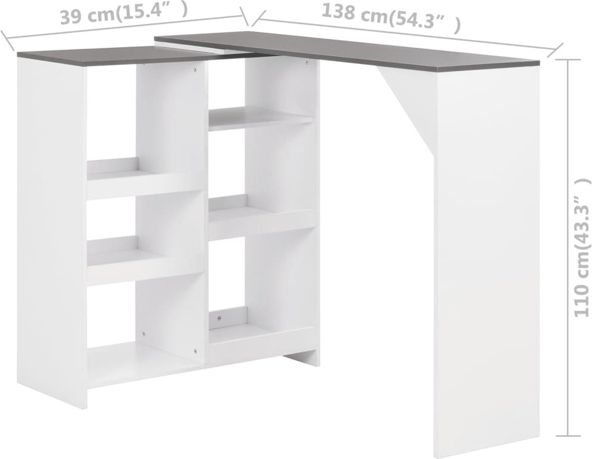 Vidaxl Bartafel Met Verplaatsbaar Schap 138x39x110 Cm - Wit
