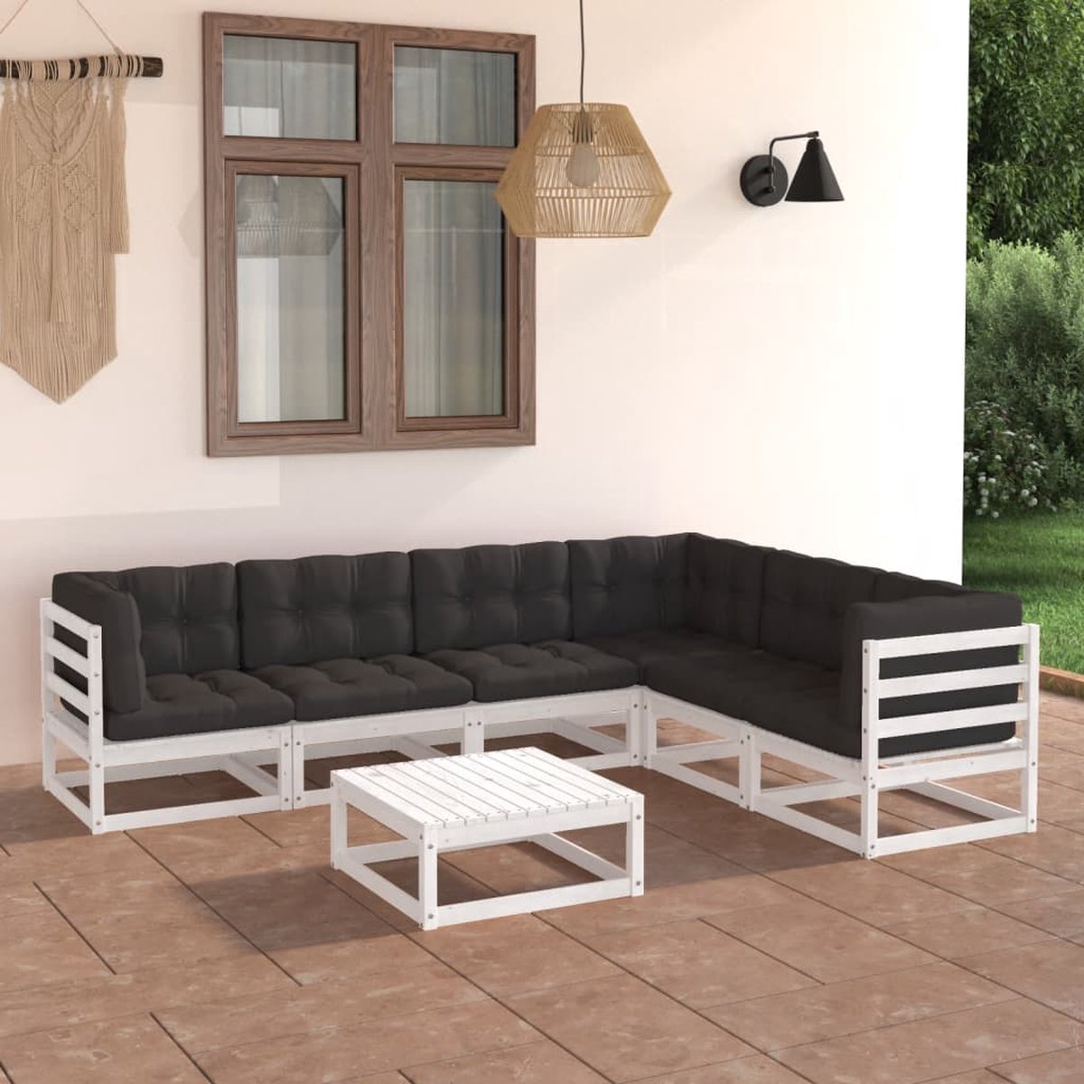 Vidaxl 7-delige Loungeset Met Kussens Massief Grenenhout - Wit