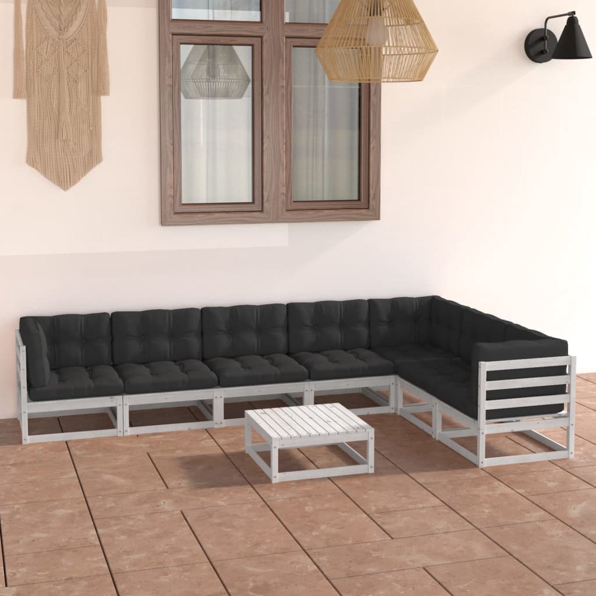 Vidaxl 8-delige Loungeset Met Kussens Massief Grenenhout - Wit