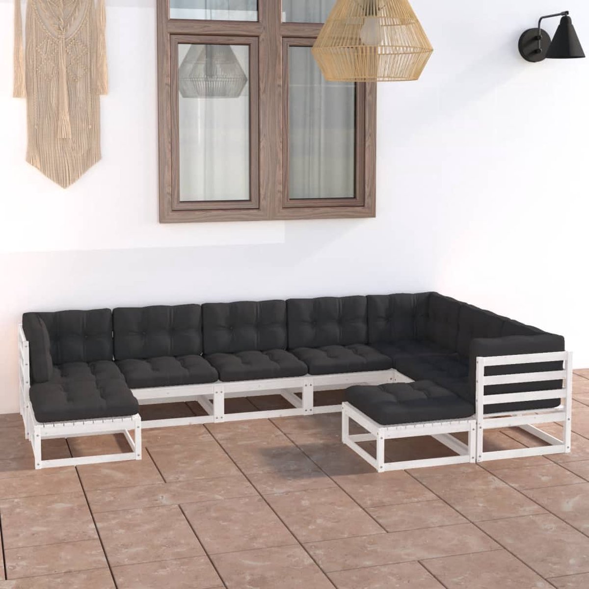 Vidaxl 9-delige Loungeset Met Kussens Massief Grenenhout - Wit