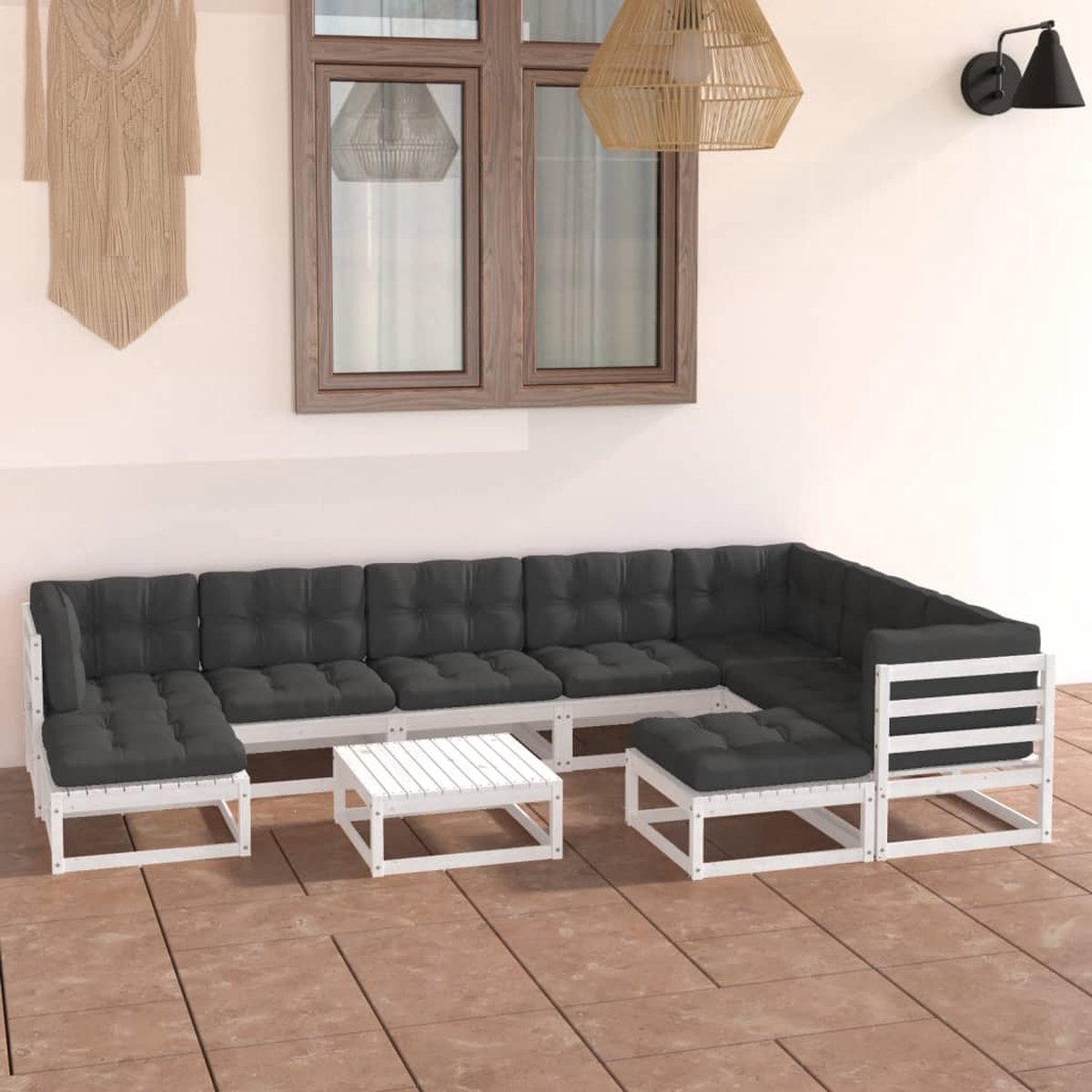 Vidaxl 10-delige Loungeset Met Kussens Massief Grenenhout - Wit