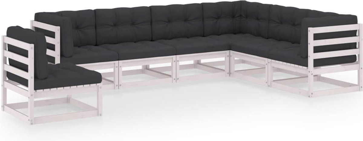 Vidaxl 7-delige Loungeset Met Kussens Massief Grenenhout - Wit