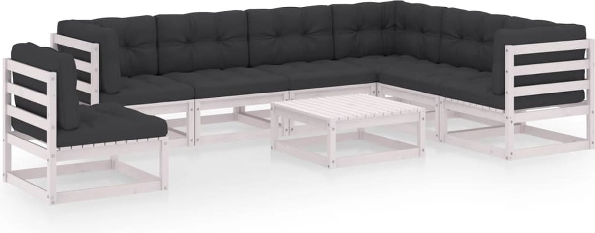 Vidaxl 8-delige Loungeset Met Kussens Massief Grenenhout - Blanco