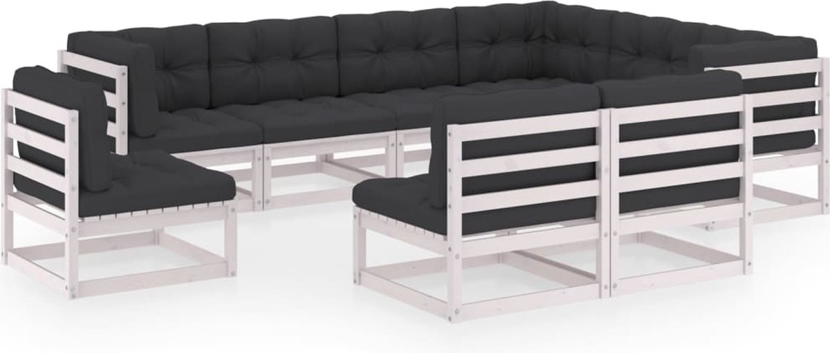 Vidaxl 9-delige Loungeset Met Kussens Massief Grenenhout - Wit