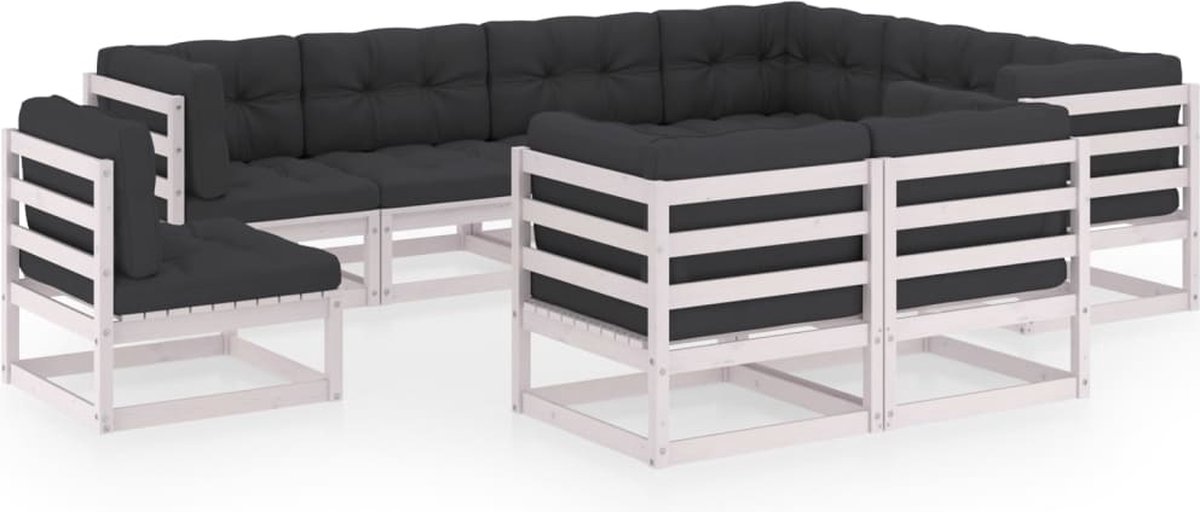 Vidaxl 9-delige Loungeset Met Kussens Massief Grenenhout - Wit