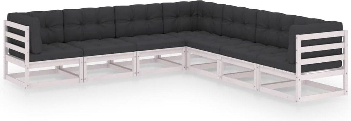 Vidaxl 7-delige Loungeset Met Kussens Massief Grenenhout - Wit