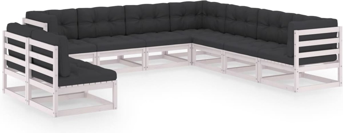 Vidaxl 9-delige Loungeset Met Kussens Massief Grenenhout - Wit