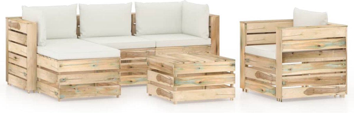 Vidaxl 6-delige Loungeset Met Kussens Geïmpregneerd Hout - Groen