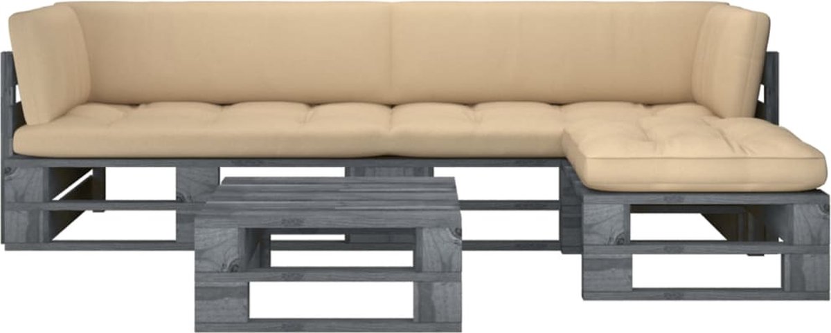 Vidaxl 4-delige Loungeset Pallet Met Kussens Geïmpregneerd Hout - Grijs