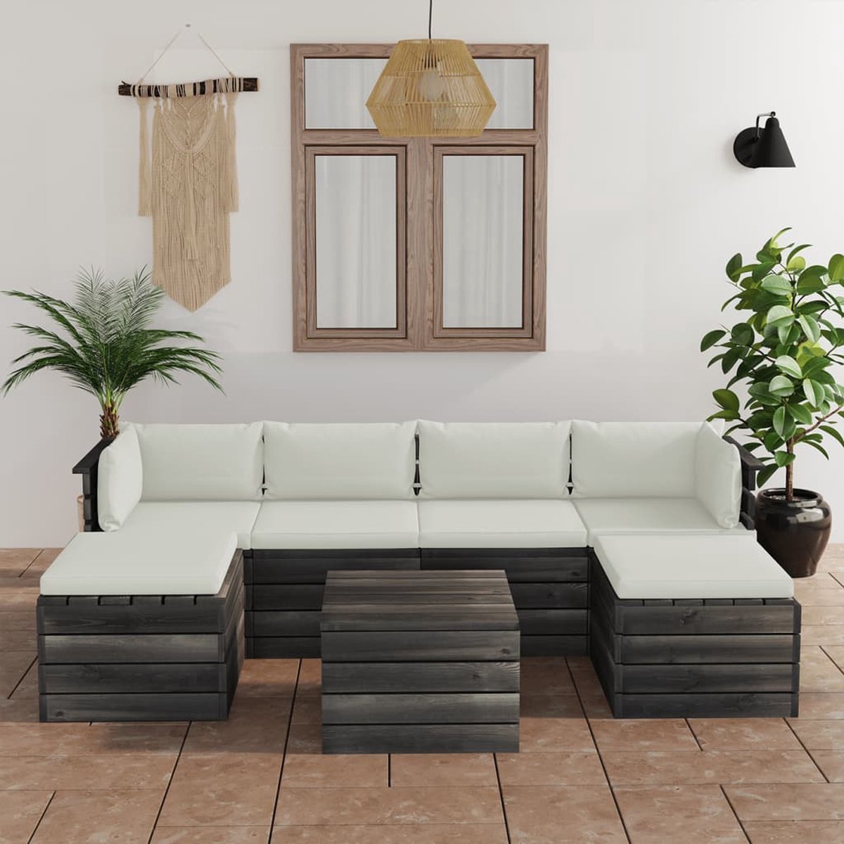 Vidaxl 7-delige Loungeset Met Kussens Pallet Massief Grenenhout