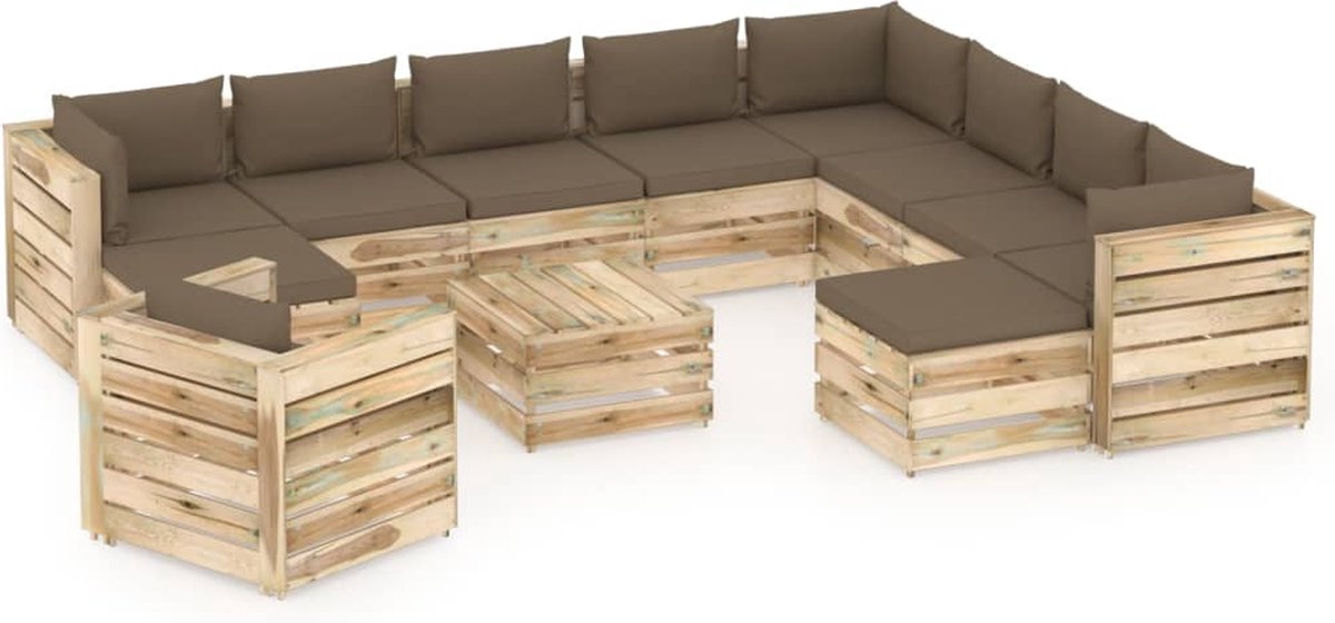 Vidaxl 12-delige Loungeset Met Kussens Geïmpregneerd Hout - Bruin