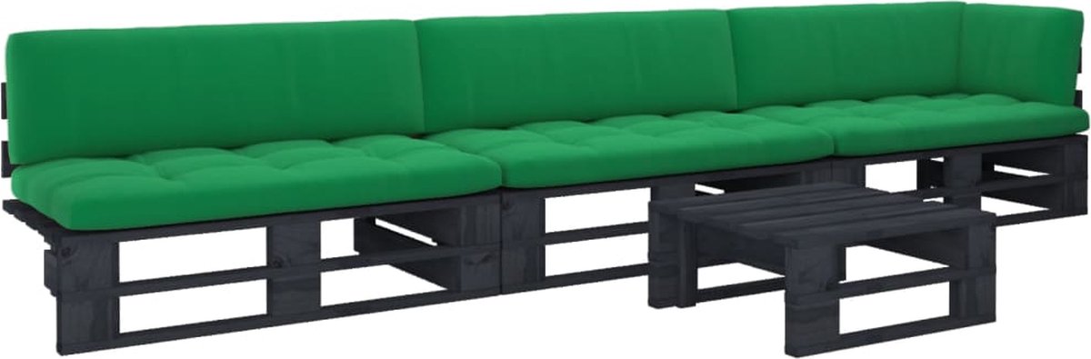 Vidaxl 4-delige Loungeset Pallet Met Kussens Geïmpregneerd Hout - Zwart