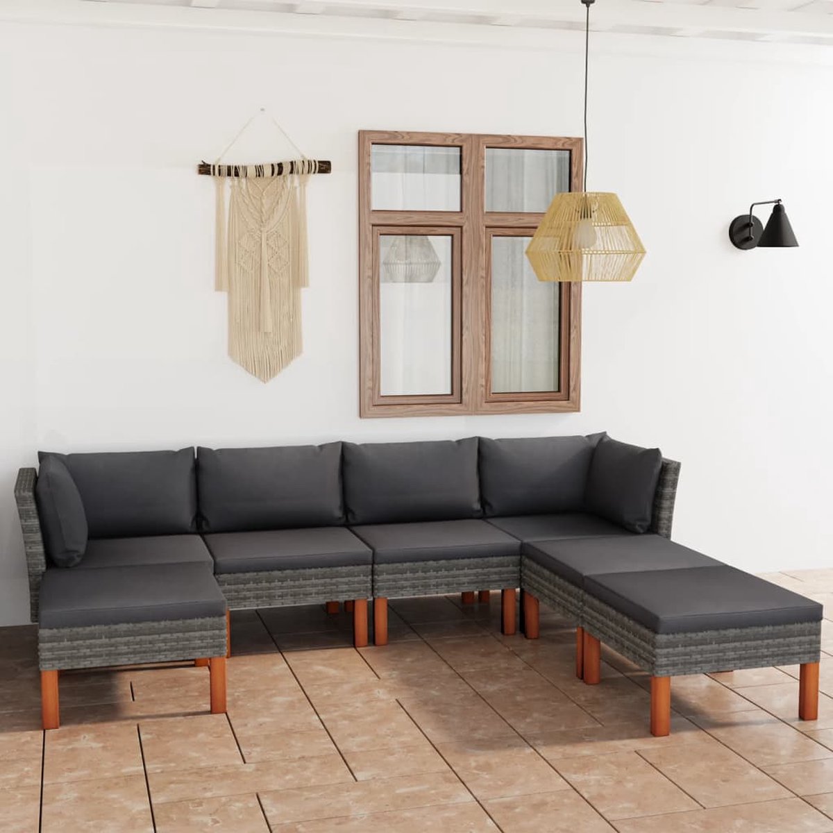 Vidaxl 7-delige Loungeset Met Kussens Poly Rattan - Grijs