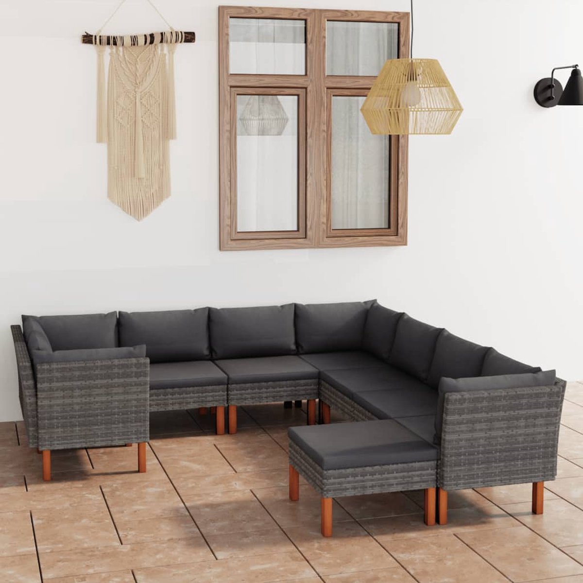 Vidaxl 9-delige Loungeset Met Kussens Poly Rattan - Grijs