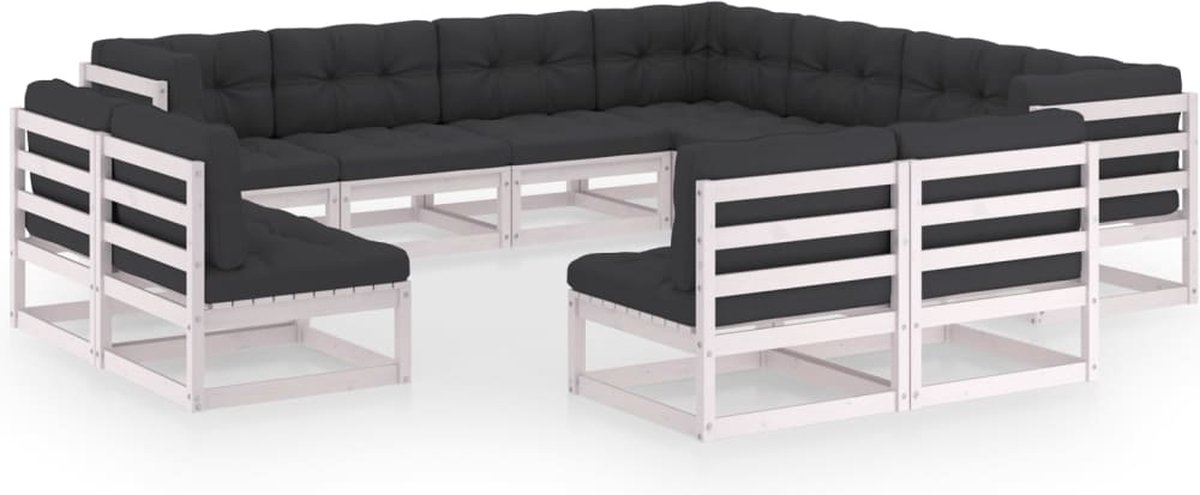 Vidaxl 11-delige Loungeset Met Kussens Massief Grenenhout - Wit