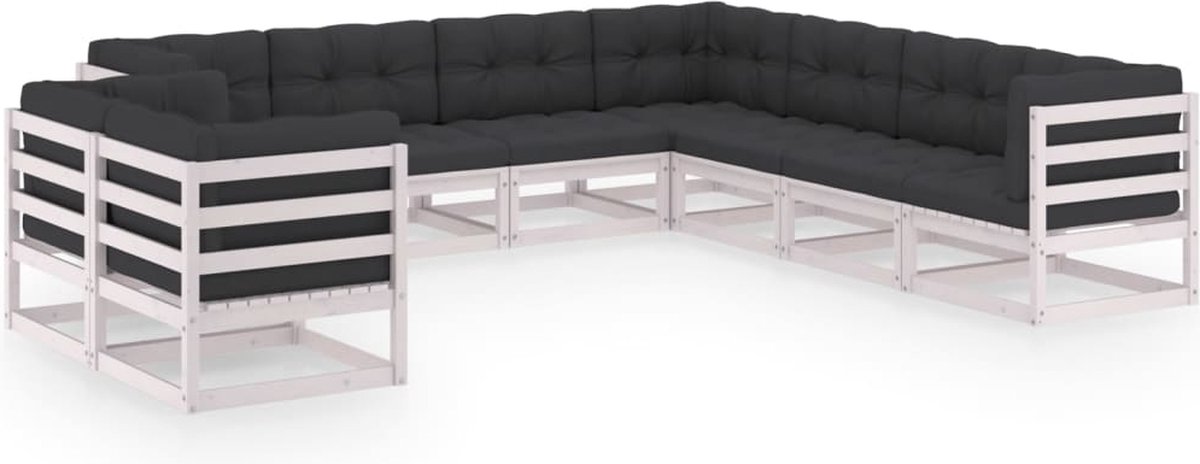 Vidaxl 9-delige Loungeset Met Kussens Massief Grenenhout - Wit