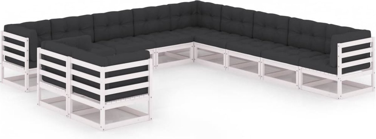 Vidaxl 11-delige Loungeset Met Kussens Massief Grenenhout - Wit