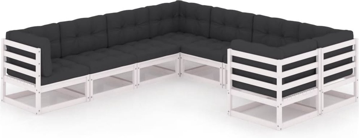 Vidaxl 8-delige Loungeset Met Kussens Massief Grenenhout - Wit