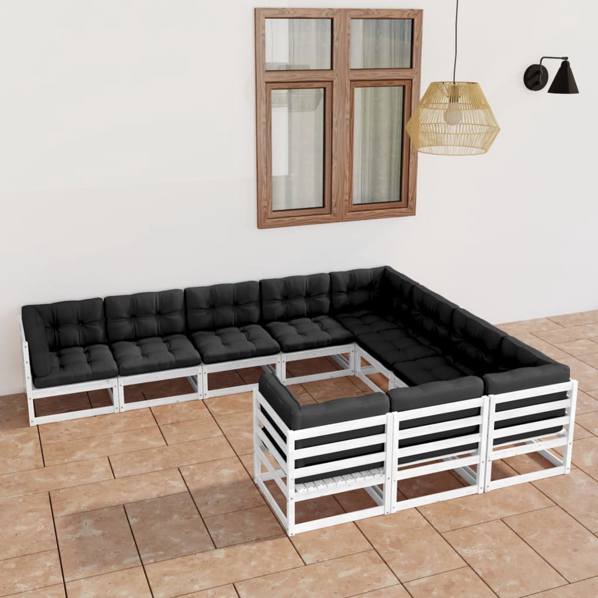 Vidaxl 10-delige Loungeset Met Kussens Massief Grenenhout - Wit