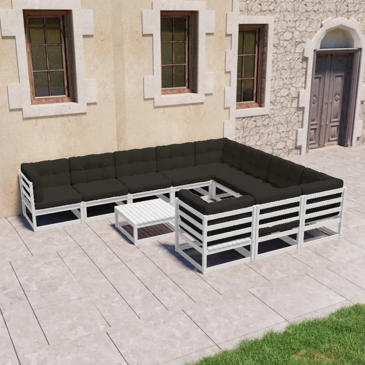 Vidaxl 11-delige Loungeset Met Kussens Massief Grenenhout - Wit