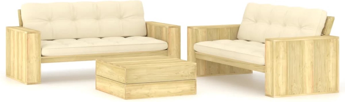 Vidaxl 3-delige Loungeset Met Kussens Geïmpregneerd Grenenhout