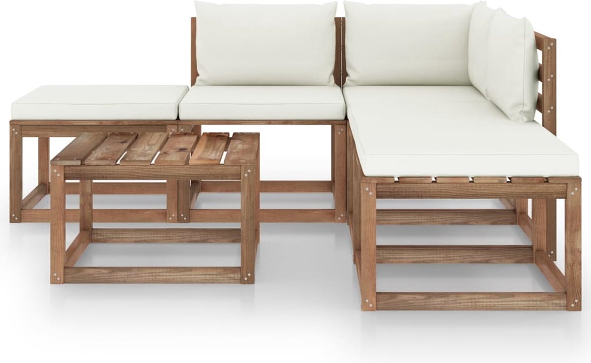 Vidaxl 6-delige Loungeset Met Crèmekleurige Kussens - Bruin