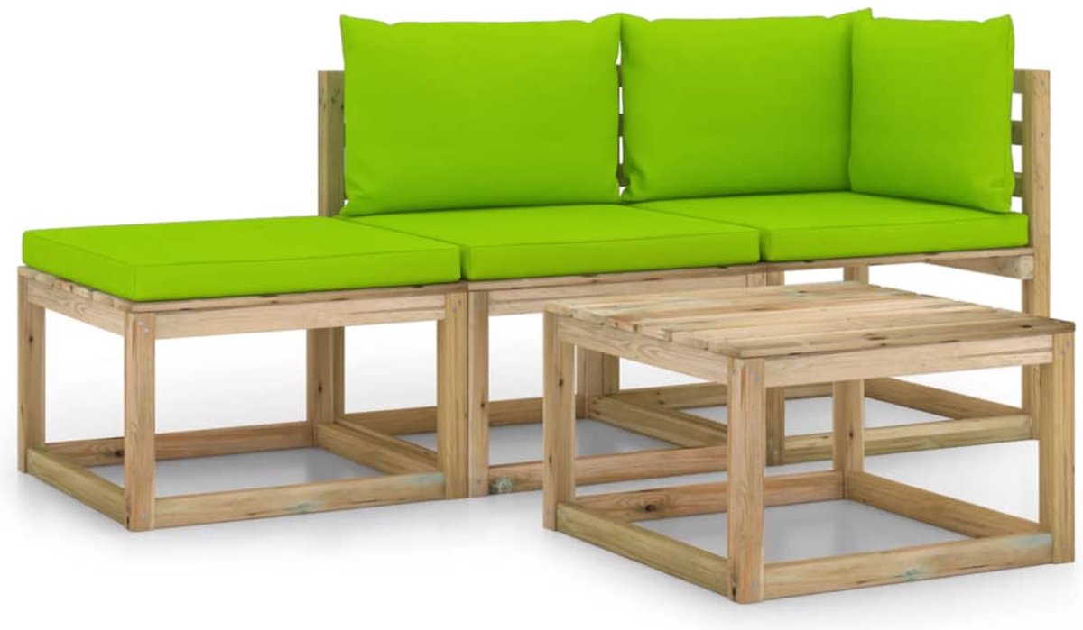 Vidaxl 4-delige Loungeset Met Heldere Kussens - Groen