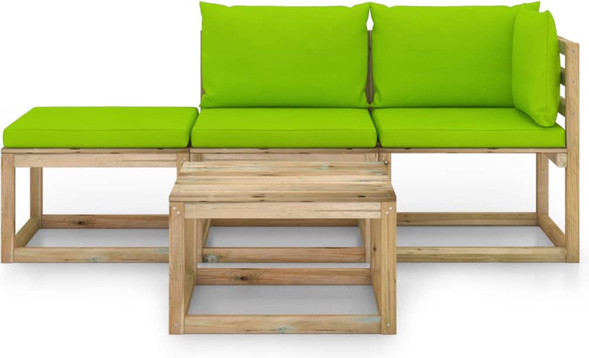 Vidaxl 4-delige Loungeset Met Heldere Kussens - Groen