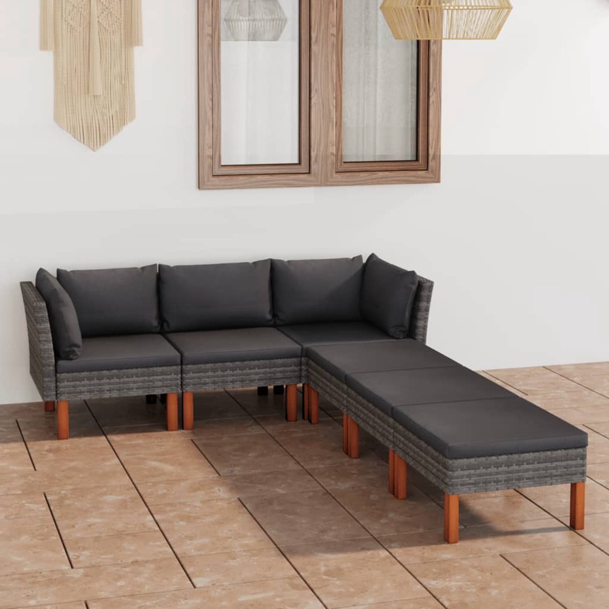 Vidaxl 6-delige Loungeset Met Kussens Poly Rattan - Grijs