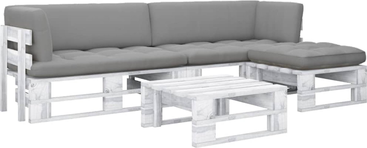 Vidaxl 4-delige Loungeset Pallet Met Kussens Geïmpregneerd Hout - Wit