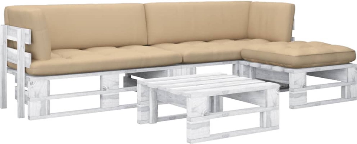 Vidaxl 4-delige Loungeset Pallet Met Kussens Geïmpregneerd Hout - Wit