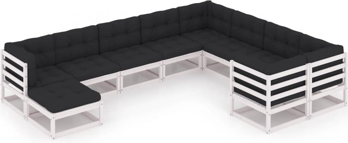 Vidaxl 10-delige Loungeset Met Kussens Massief Grenenhout - Wit