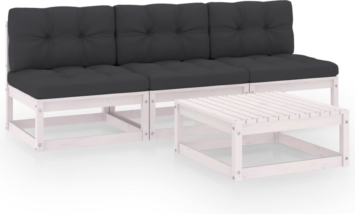 Vidaxl 4-delige Loungeset Met Kussens Massief Grenenhout