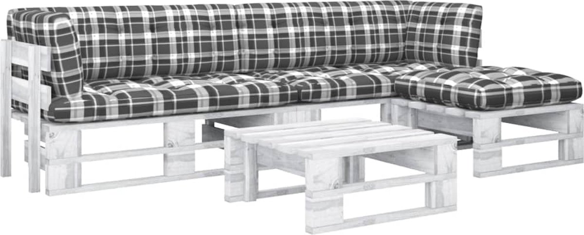 Vidaxl 4-delige Loungeset Pallet Met Kussens Geïmpregneerd Hout - Wit