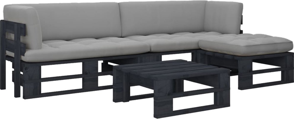 Vidaxl 4-delige Loungeset Pallet Met Kussens Geïmpregneerd Hout - Zwart