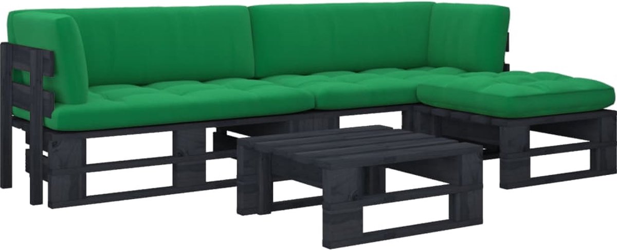 Vidaxl 4-delige Loungeset Pallet Met Kussens Geïmpregneerd Hout - Zwart