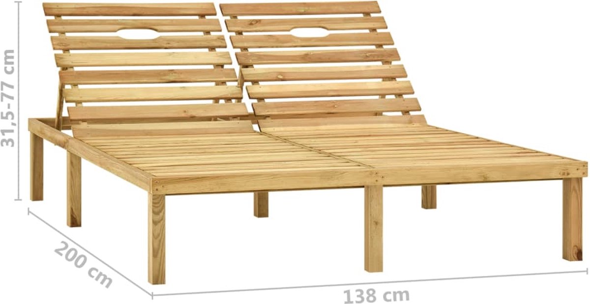 Vidaxl Ligbed Tweepersoons Met Kussens Geïmpregneerd Grenenhout - Bruin