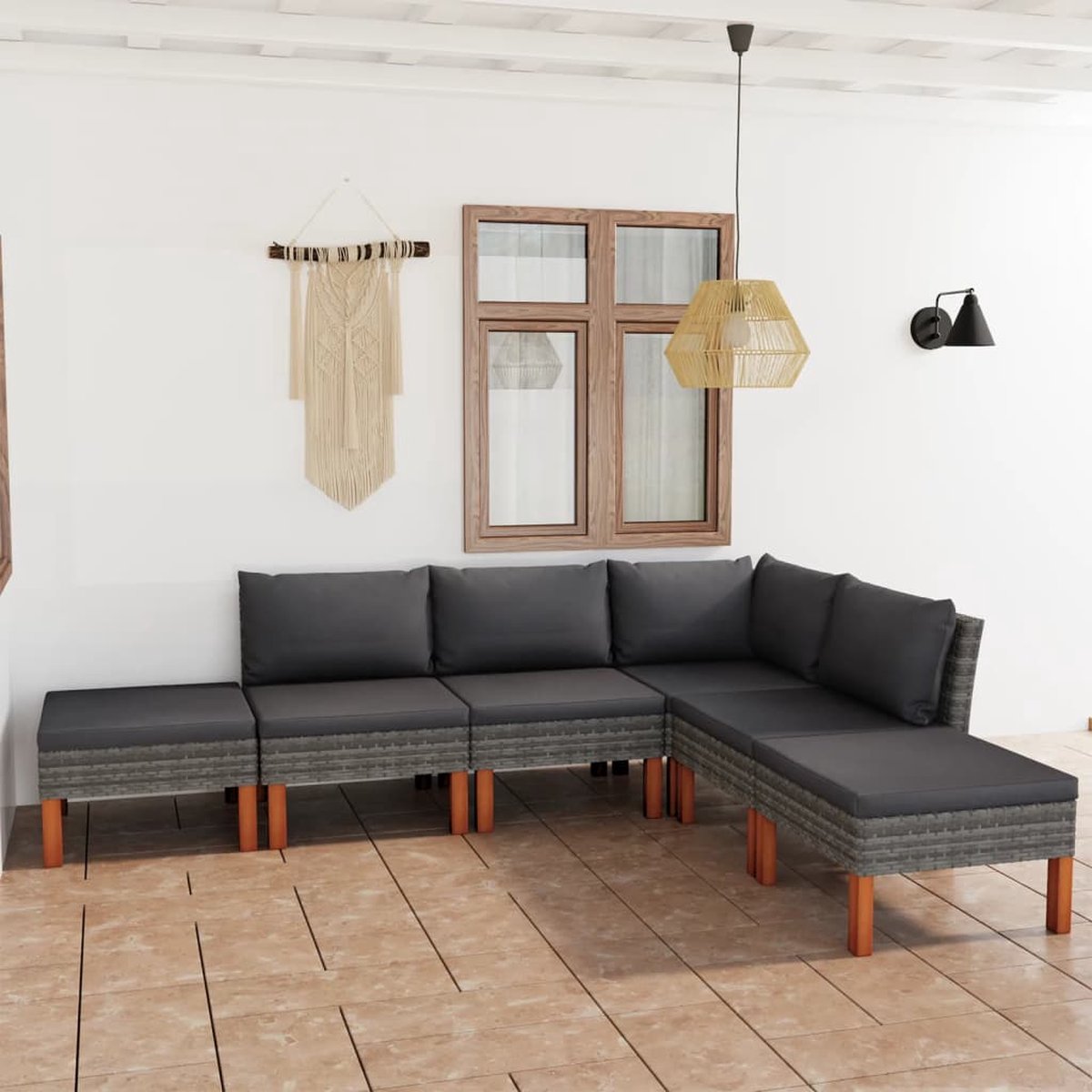 Vidaxl 6-delige Loungeset Met Kussens Poly Rattan - Grijs