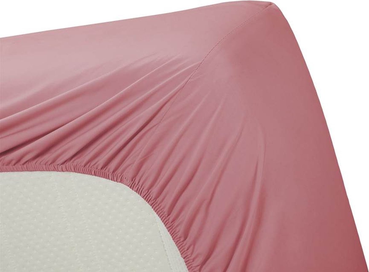 AMBIANTE Cotton Uni Hoeslaken - 100% Katoen - Lits-jumeaux (160x210/220 Cm) - Pink - Roze