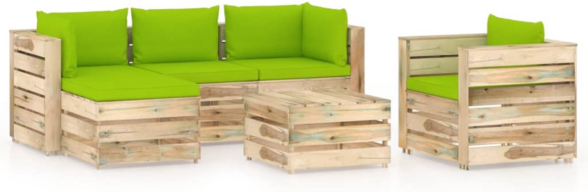 Vidaxl 6-delige Loungeset Met Kussens Geïmpregneerd Hout - Groen