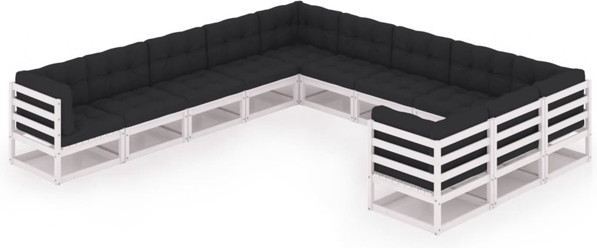 Vidaxl 11-delige Loungeset Met Kussens Massief Grenenhout - Wit