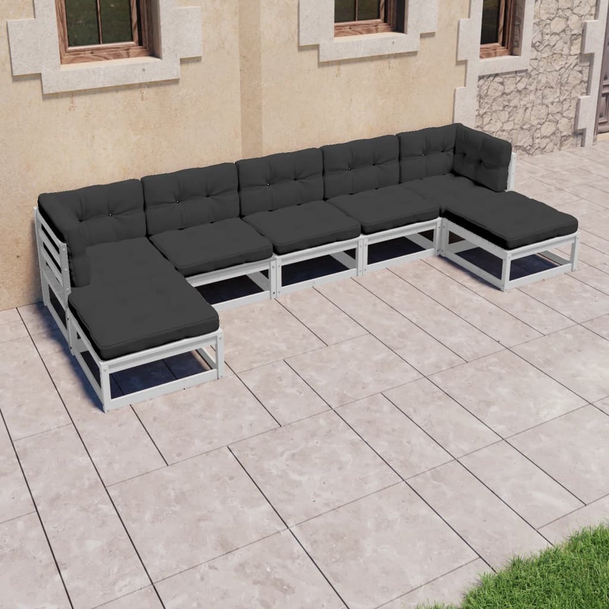 Vidaxl 7-delige Loungeset Met Kussens Massief Grenenhout - Wit