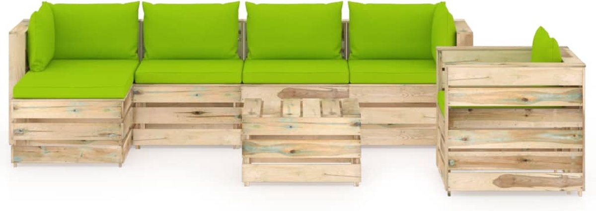 Vidaxl 7-delige Loungeset Met Kussens Geïmpregneerd Hout - Groen