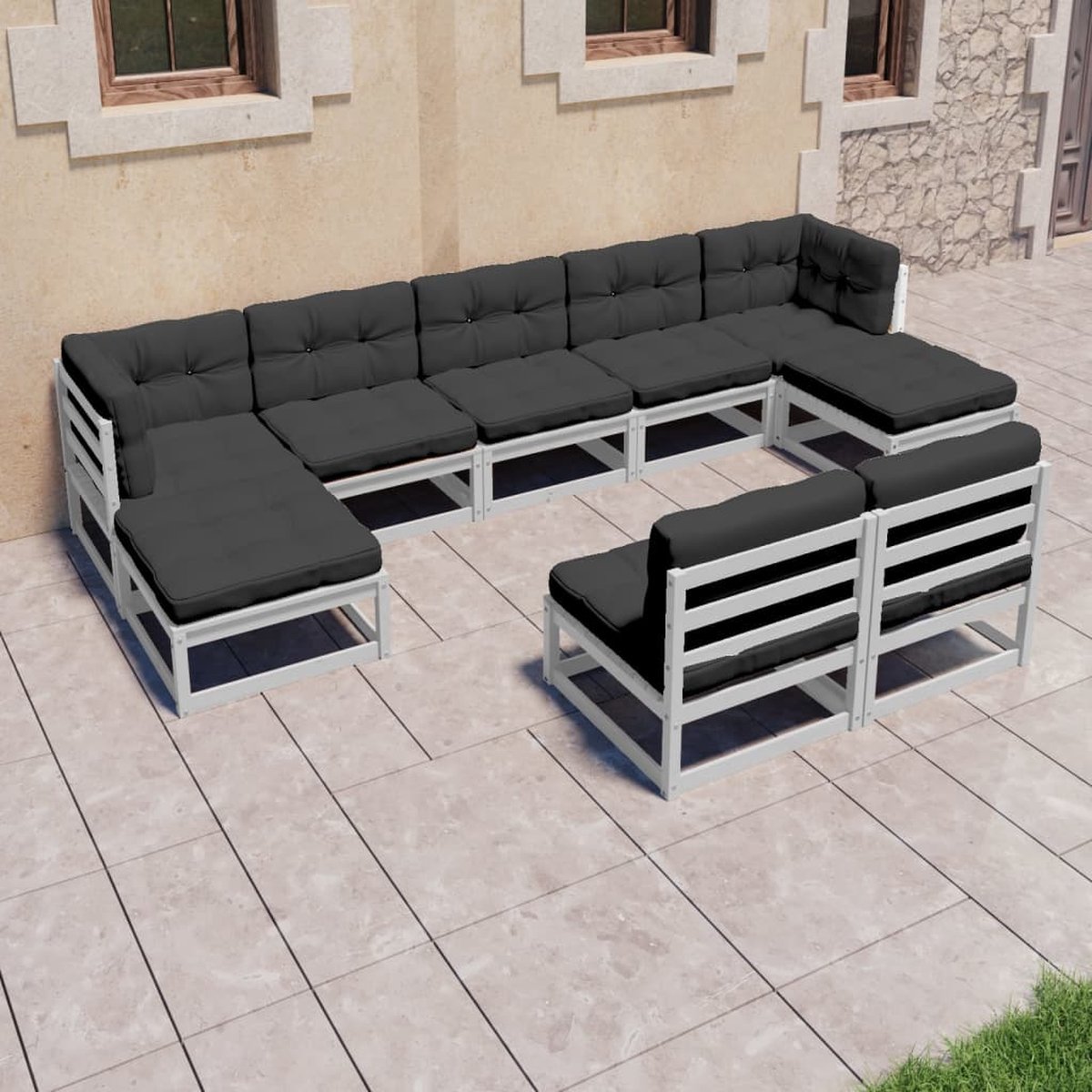 Vidaxl 9-delige Loungeset Met Kussens Massief Grenenhout - Blanco