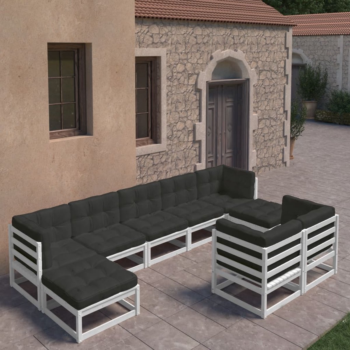 Vidaxl 9-delige Loungeset Met Kussens Massief Grenenhout - Wit