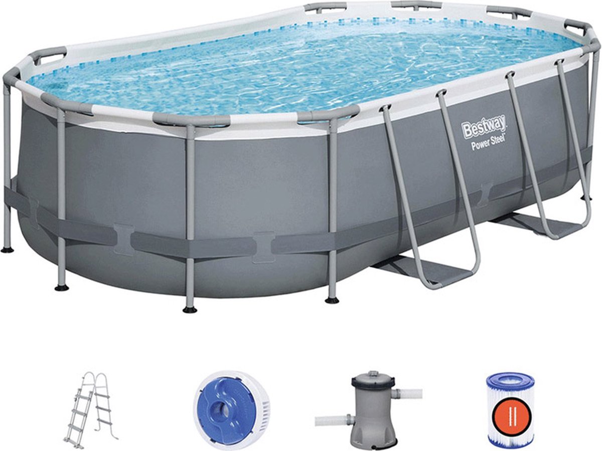 Bestway Zwembad Power Steel Set Ovaal 427 Cm - Grijs