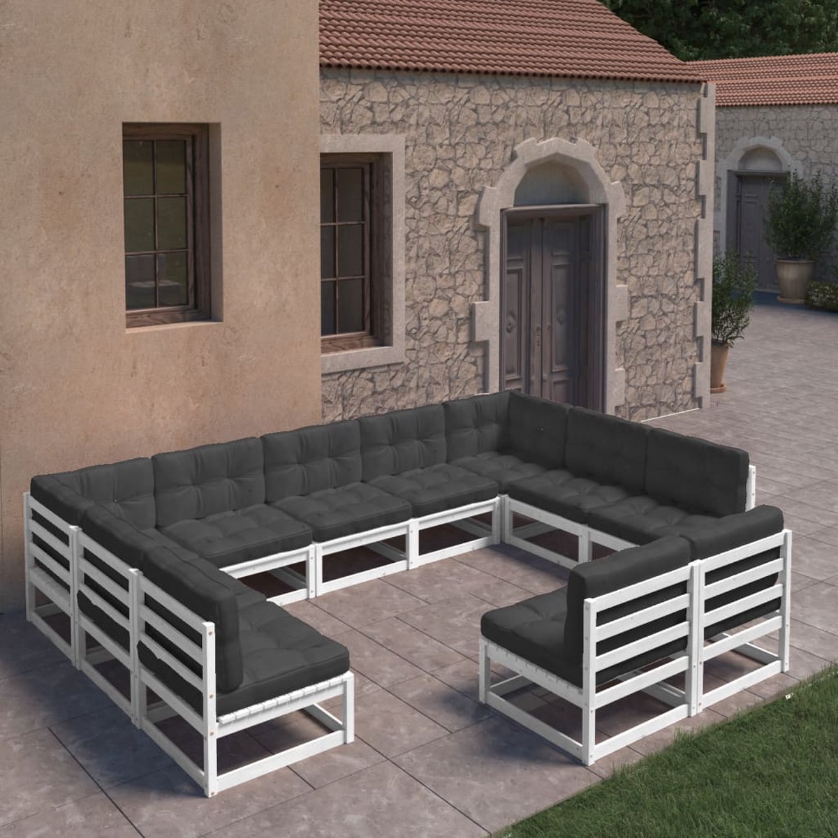 Vidaxl 11-delige Loungeset Met Kussens Massief Grenenhout - Wit