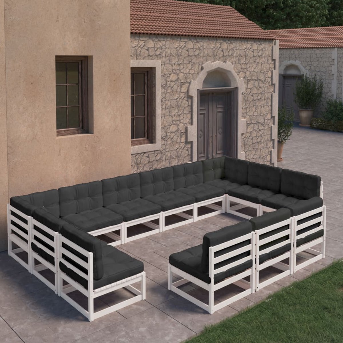 Vidaxl 13-delige Loungeset Met Kussens Massief Grenenhout - Wit