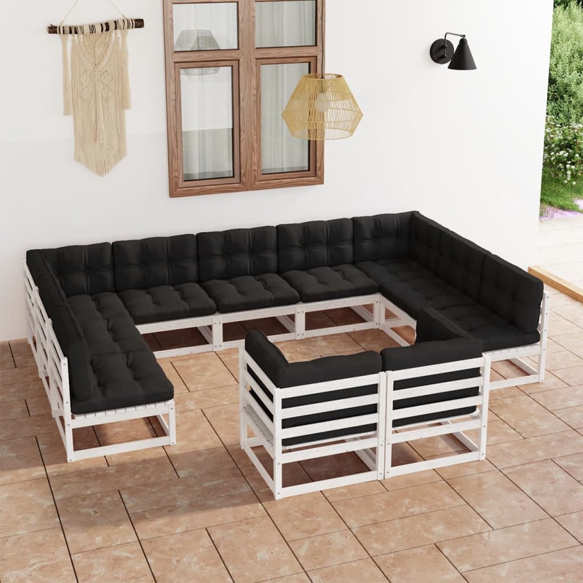 Vidaxl 11-delige Loungeset Met Kussens Massief Grenenhout - Wit